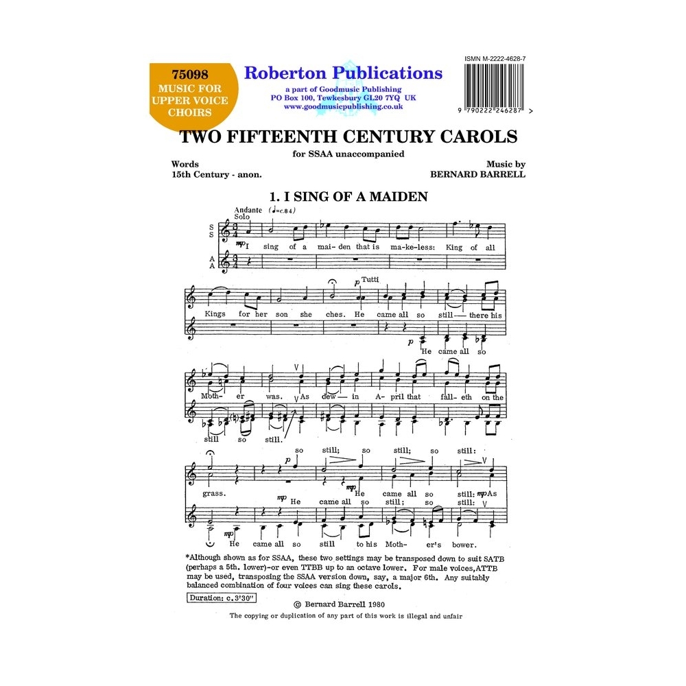 Barrell, B - Two Fifteenth Century Carols