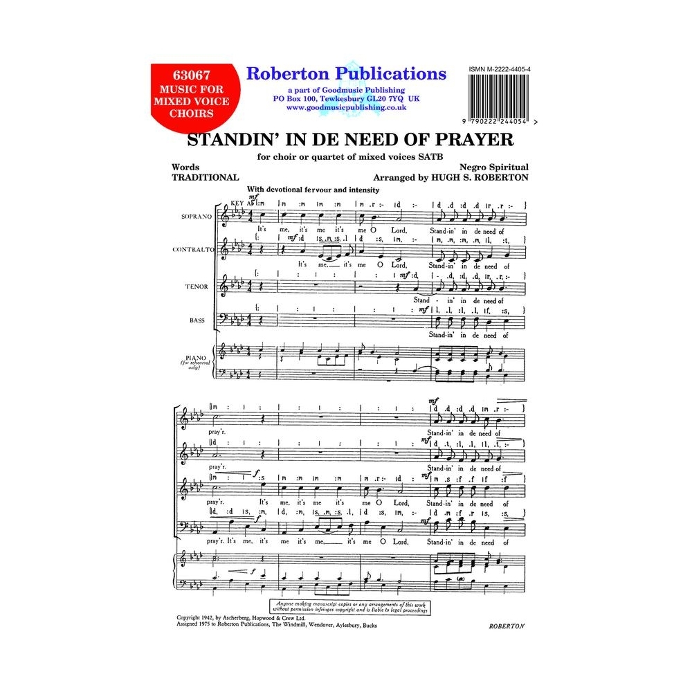 Roberton - Standin' in De Need of Prayer