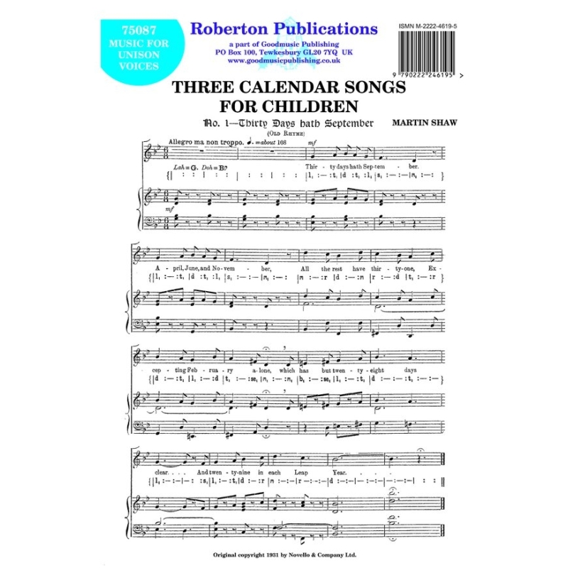 Shaw, M - Three Calendar Songs for Children