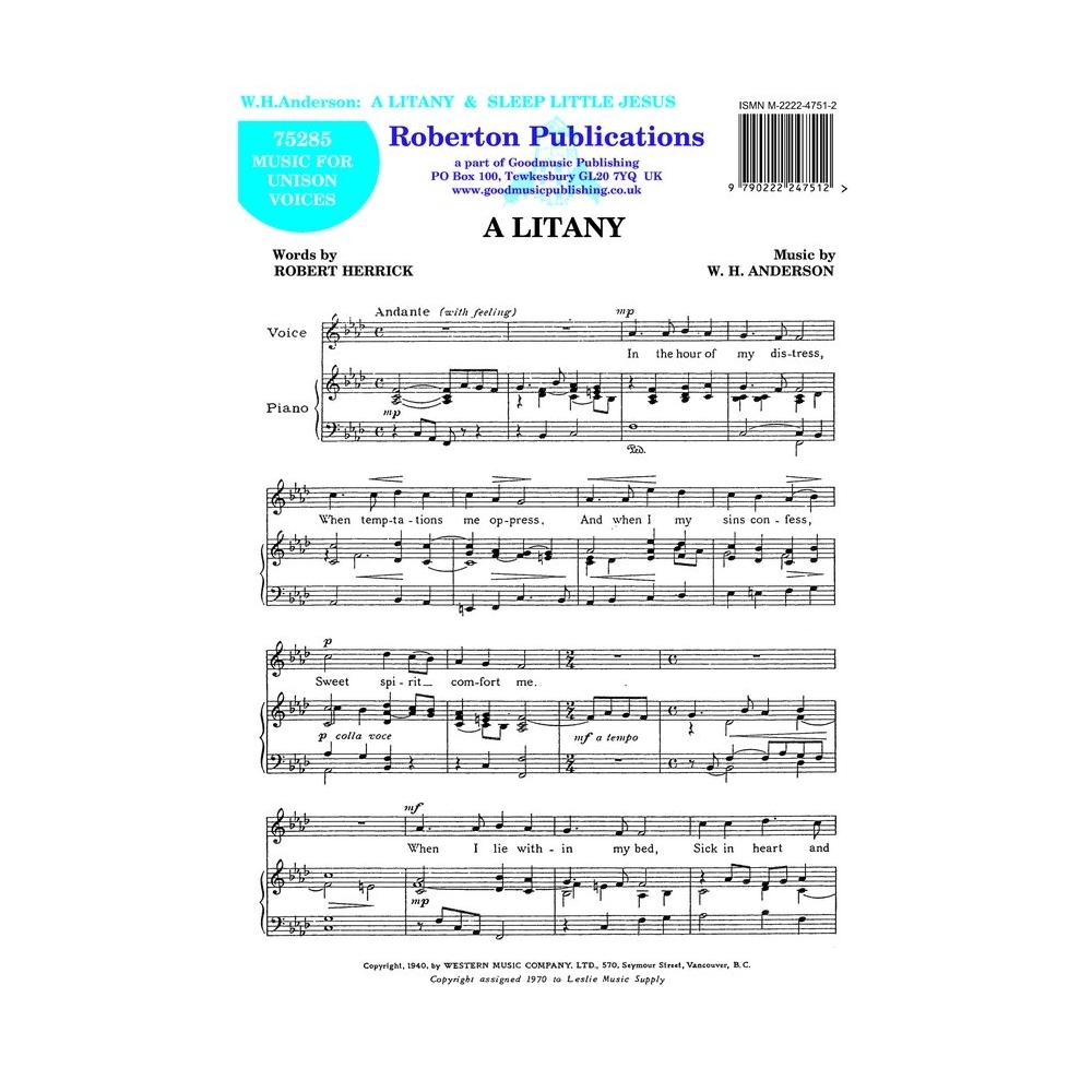 Anderson - Litany / Sleep, Little Jesus