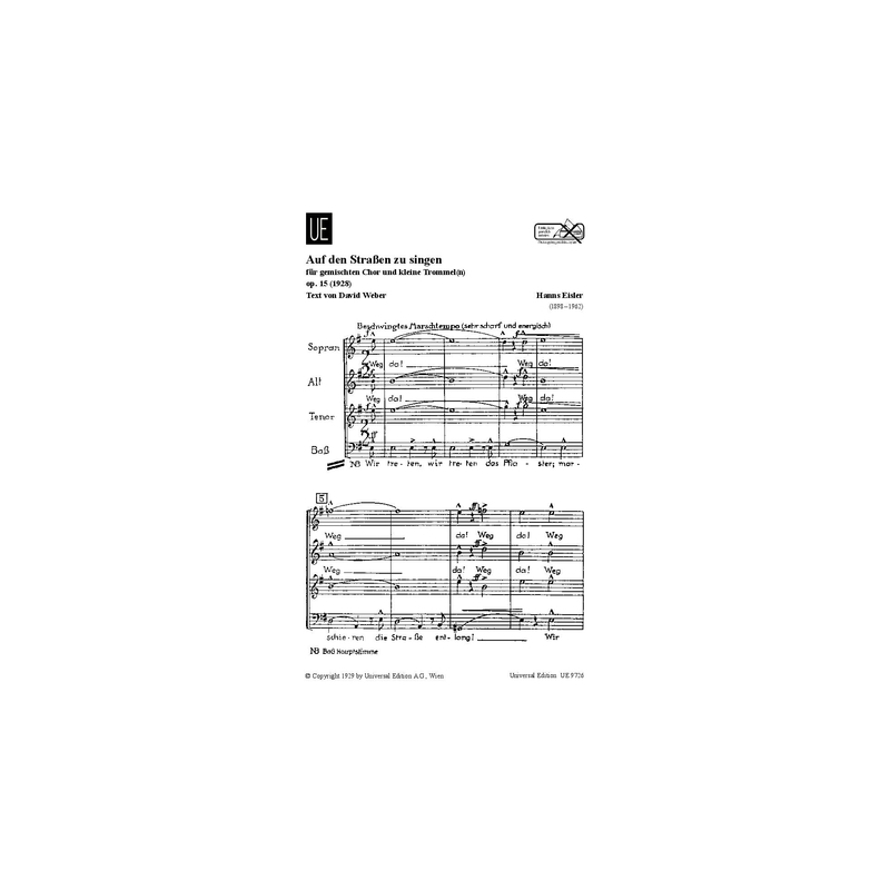 Eisler, Hanns - Auf den Straßen zu singen op. 15 