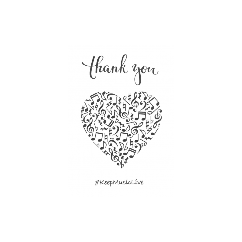 Help Musicians Charity Card: Thank you - Keep Music Live (pack of 6 cards)