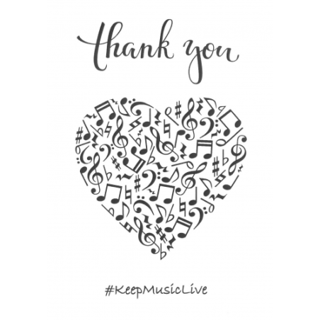 Help Musicians Charity Card: Thank you - Keep Music Live (pack of 6 cards)