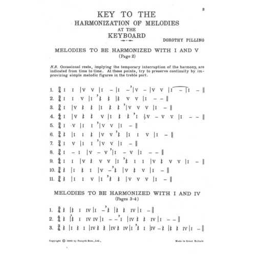 Key to Harmonization of Melodies at the Keyboard Book 1 - Pilling, Dorothy