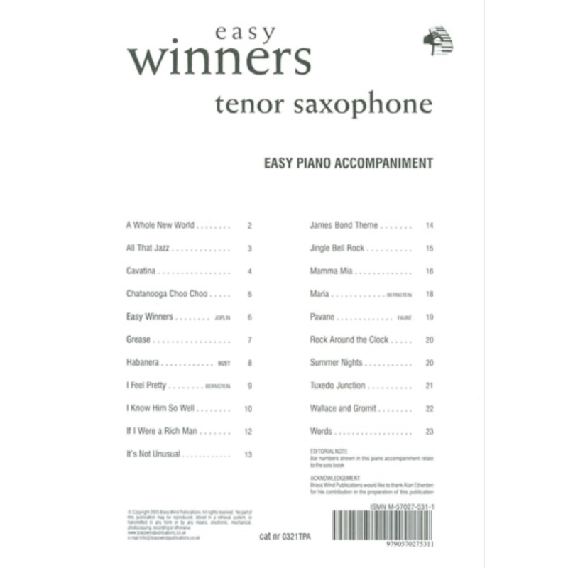 Easy Winners for Tenor Saxophone - Piano Accompaniment