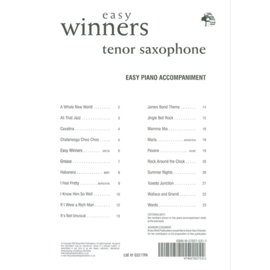 Easy Winners for Tenor Saxophone - Piano Accompaniment