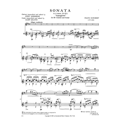 Schubert, Franz - SONATA Amin ARPEGGIONE Clar Gt 