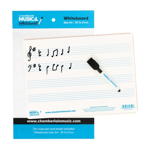 A4 mini dry-wipe music whiteboard with 4 pre-printed staves