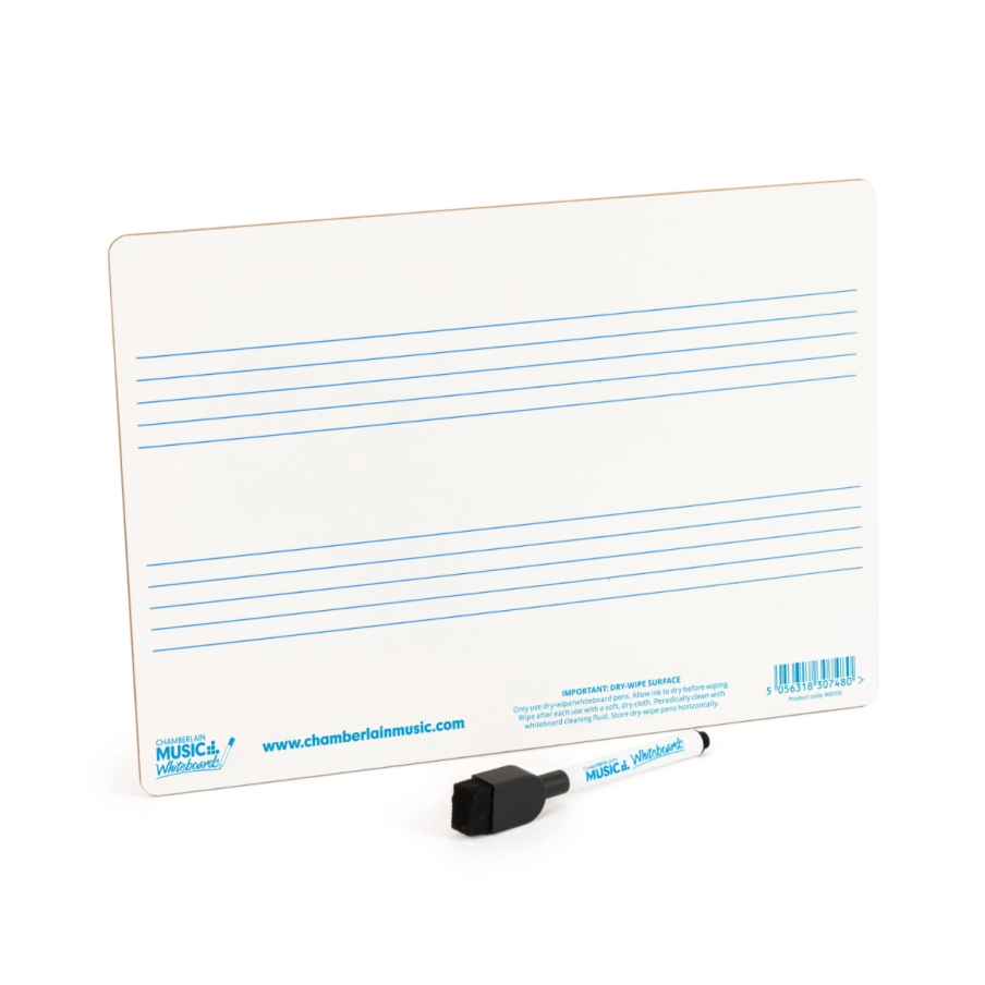A4 mini dry-wipe music whiteboard with 2 pre-printed staves