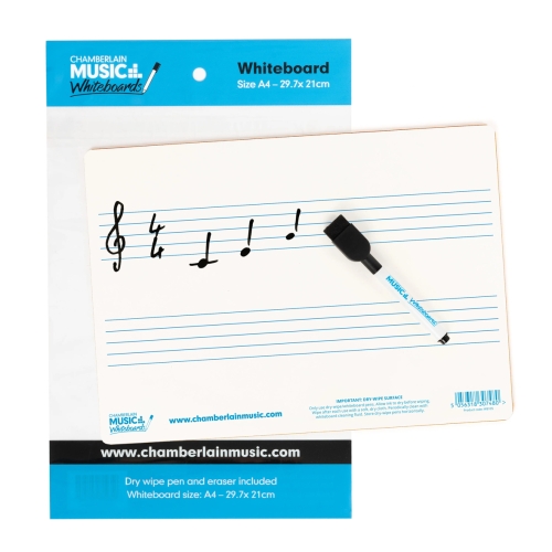 A4 mini dry-wipe music whiteboard with 2 pre-printed staves