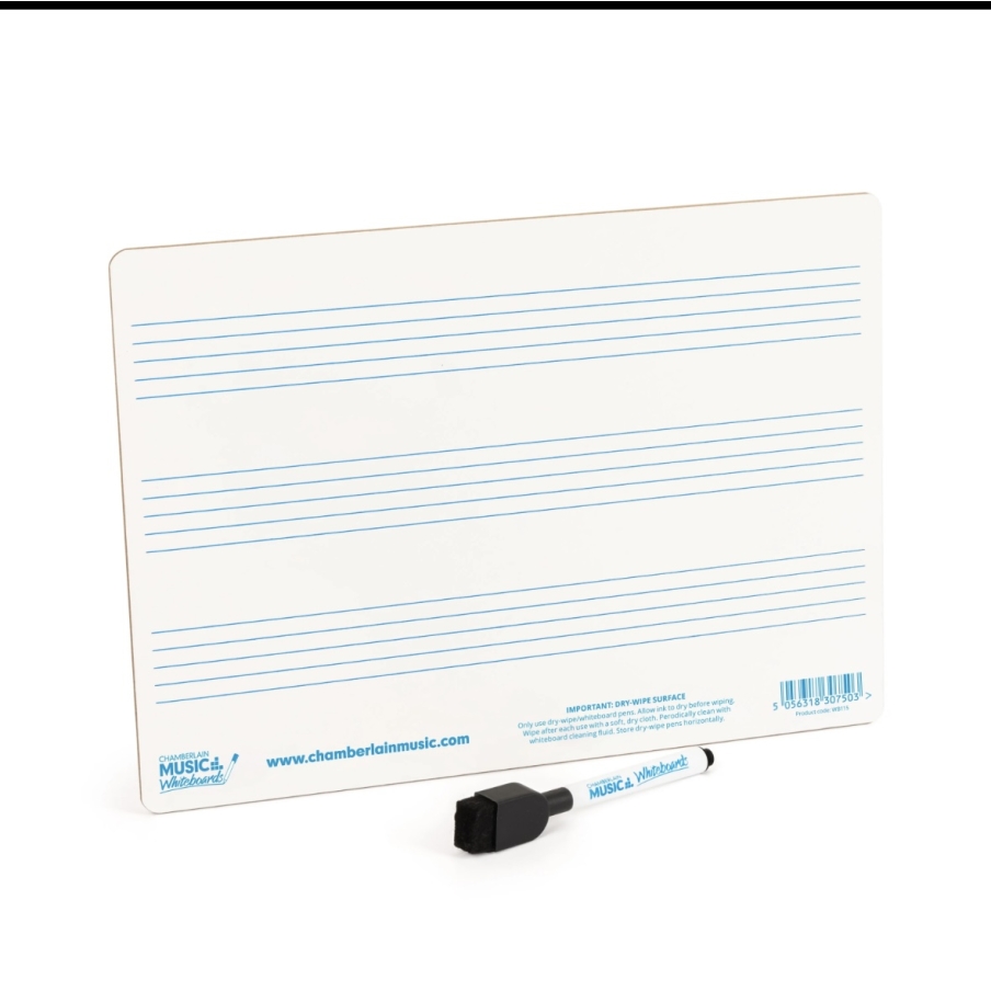 A4 mini dry-wipe music whiteboard with 3 pre-printed staves