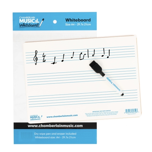 A4 mini dry-wipe music whiteboard with 3 pre-printed staves