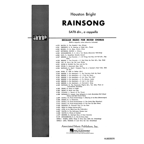 Bright, H - Rainsong A...