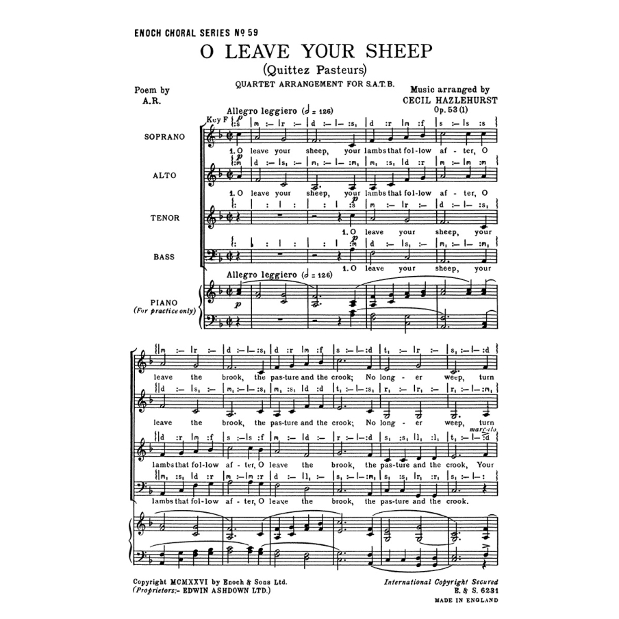 Hazlehurst, C. - O Leave Your Sheep