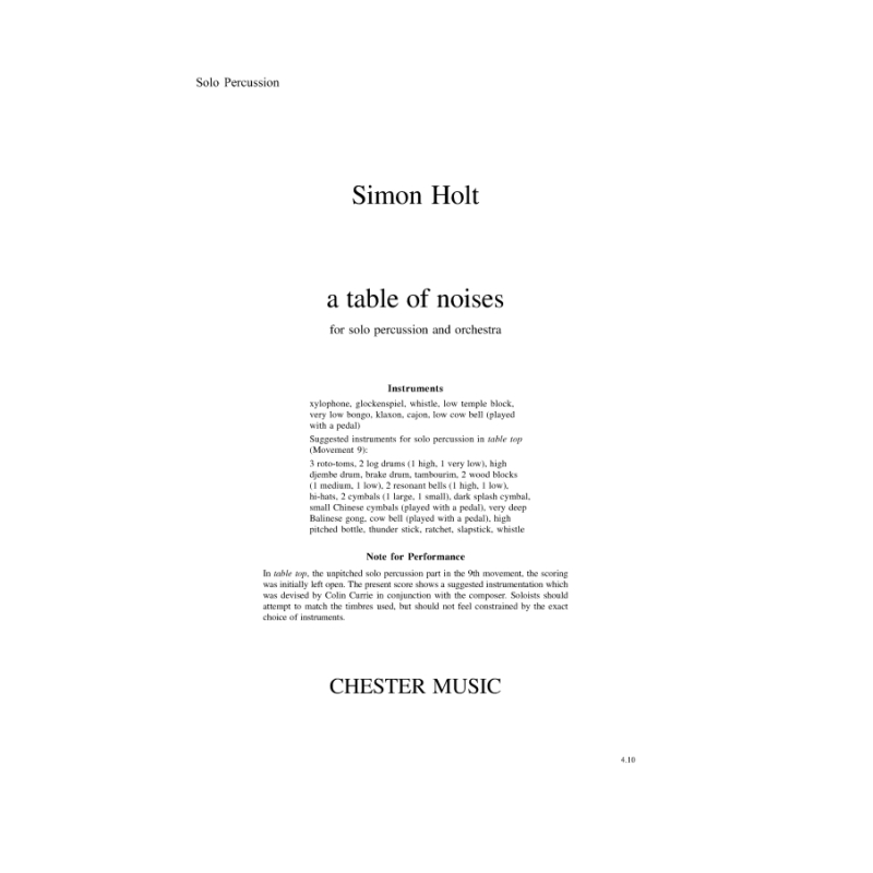 Holt, Simon - A Table Of Noises (Percussion Part)