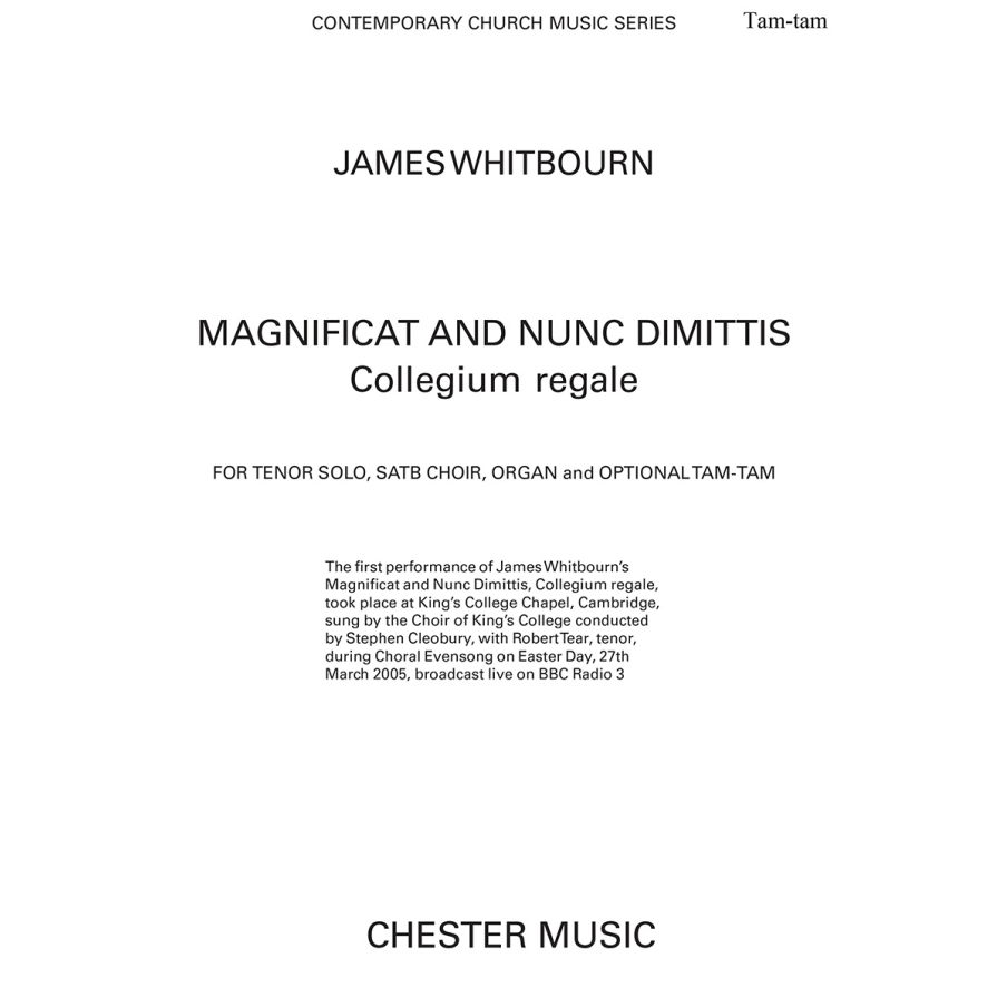Whitbourn, James - Magnificat and Nunc Dimittis (Tam Tam Part)