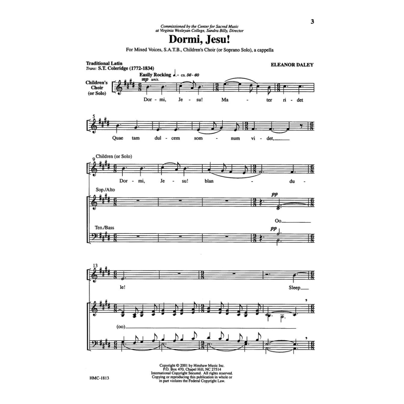 Daley, Eleanor - Dormi Jesu (SATB & Trebles)