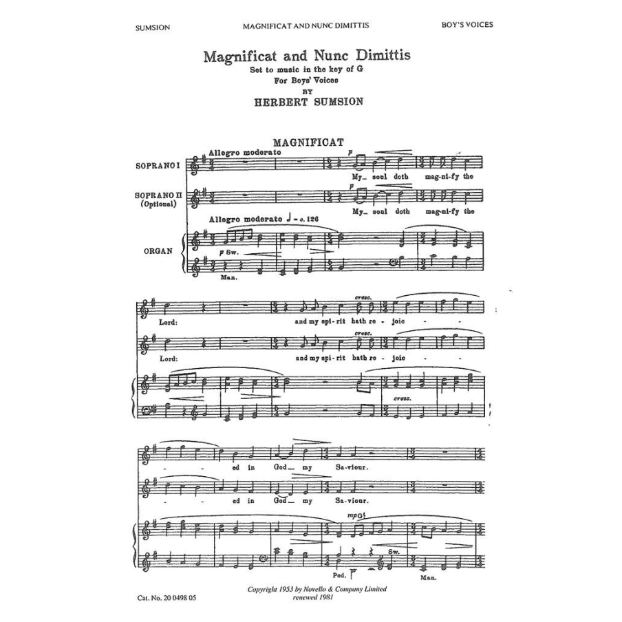 Sumsion, Herbert - Magnificat And Nunc Dimittis In G (Boys Voices)