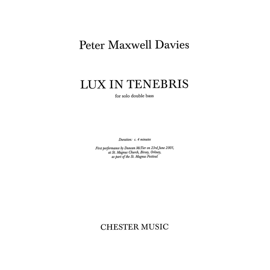 Davies, Peter Maxwell - Lux In Tenebris