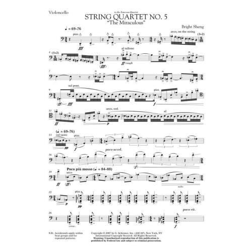 Sheng, Bright - String Quartet No. 5 The Miraculous
