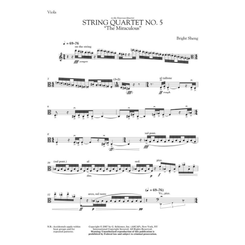 Sheng, Bright - String Quartet No. 5 The Miraculous
