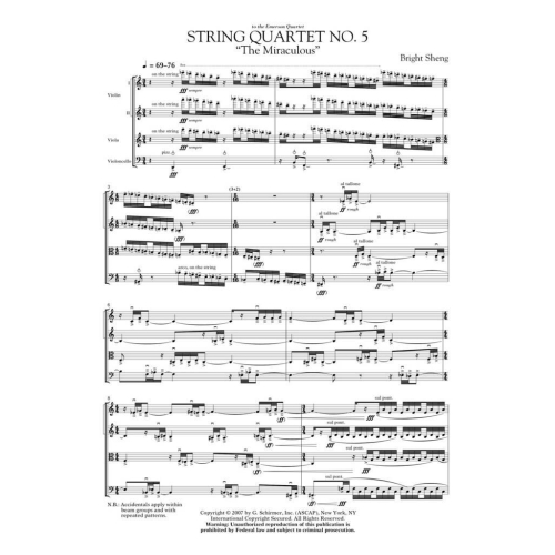 Sheng, Bright - String Quartet No. 5 The Miraculous