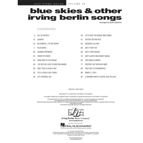 Blue Skies & Other Irving Berlin Songs for Piano