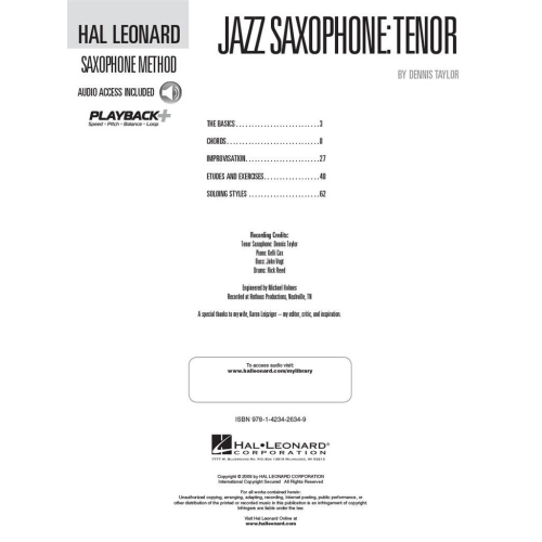 Hal Leonard Saxophone Method: Jazz Saxophone - Tenor