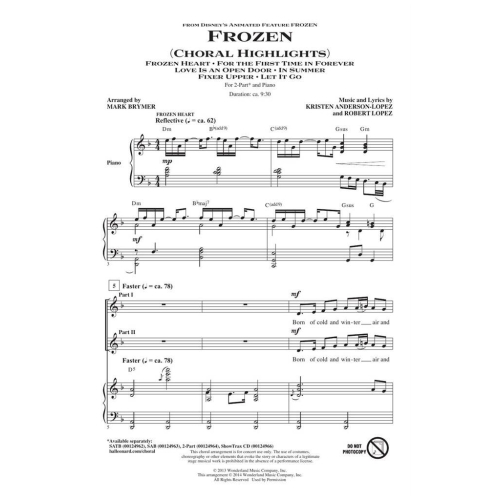 Frozen (Choral Highlights) 2-Part Choir