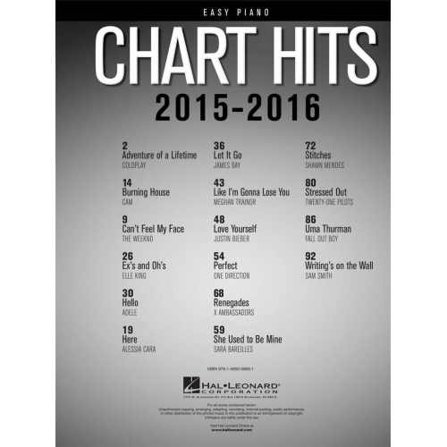 Chart Hits Of 2015-2016 (Easy Piano)