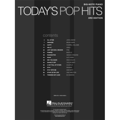 Today's Pop Hits - 3rd Edition (Big Note Piano)