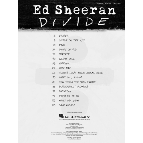 Sheeran, Ed: Divide (Piano, Voice, Guitar)