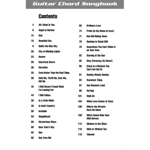 U2 - Guitar Chord Songbook
