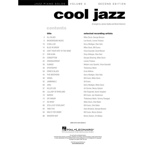 Jazz Piano Solos Series Volume 5: Cool Jazz -