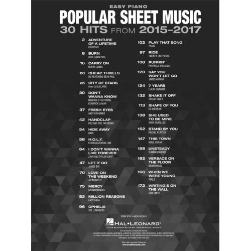 Popular Sheet Music - 30 Hits From 2015-2017 - Easy Piano