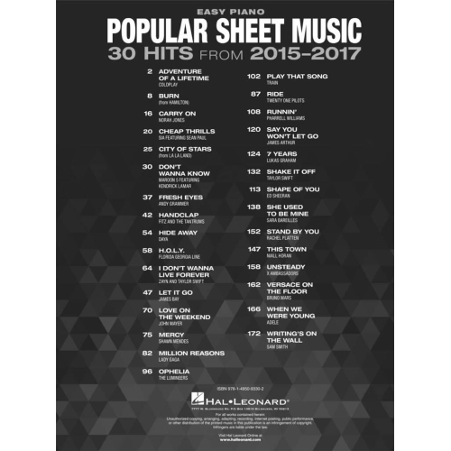 Popular Sheet Music - 30 Hits from 2015-2017