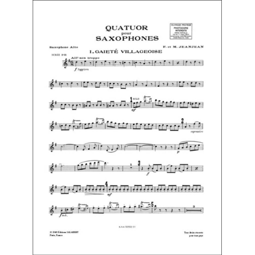 Jeanjean, F. - Quatuor Pour Saxophones Partition Et Parties