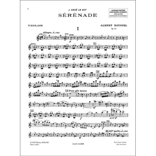 Roussel, Albert - Serenade Op 30 Flute-Violon-Alto-Violoncelle-Harpe