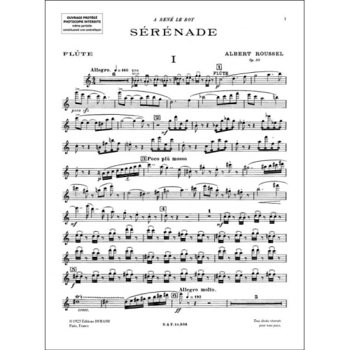 Roussel, Albert - Serenade Op 30 Flute-Violon-Alto-Violoncelle-Harpe
