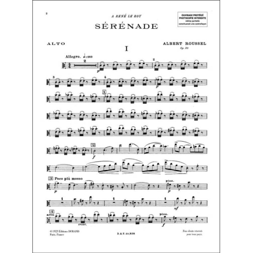 Roussel, Albert - Serenade Op 30 Flute-Violon-Alto-Violoncelle-Harpe
