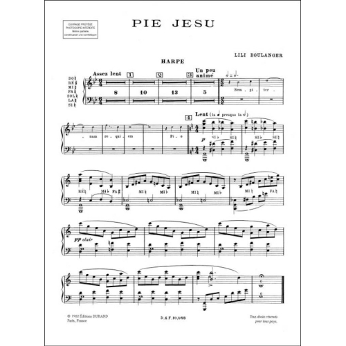 Boulanger, Lili - Pie Jesu, pour soprano, quatuor à cordes,