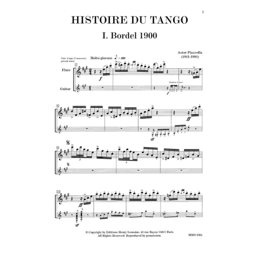 Piazzolla - Histoire du Tango and other Latin Classics for Flute & Guitar - Music Minus One