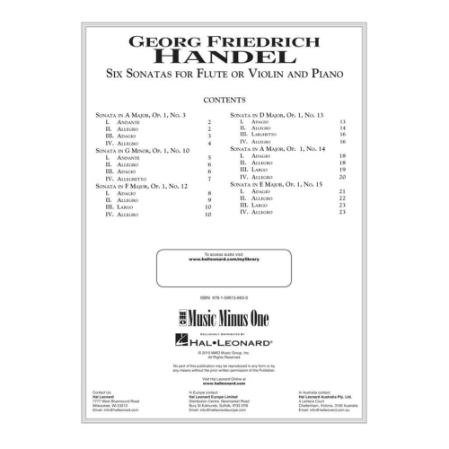 Händel, Georg Friedrich - Six sonatas for flute (or violin) and piano