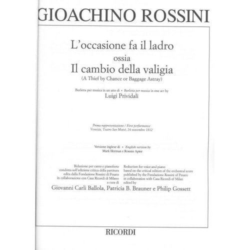 Rossini, Gioachino - L'occasione Fa Il Ladro
