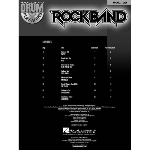 Drum Play-Along Volume 20: Rock Band