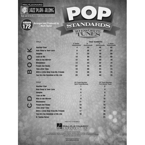 Jazz Play-Along Volume 172: Pop Standards - 10 Favorite Tunes -