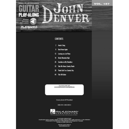 Guitar Play-Along Volume 187: John Denver (Book/Online Audio)