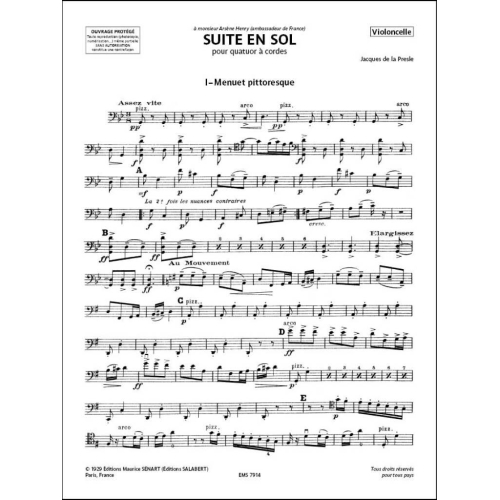 Presle, Jacques - Suite En Sol 2 Violons Alto Et Vlc Materiel
