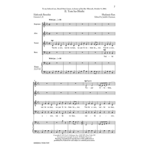 Ran, Shulamit - Shirim L'Yom Tov - Four Festive Songs