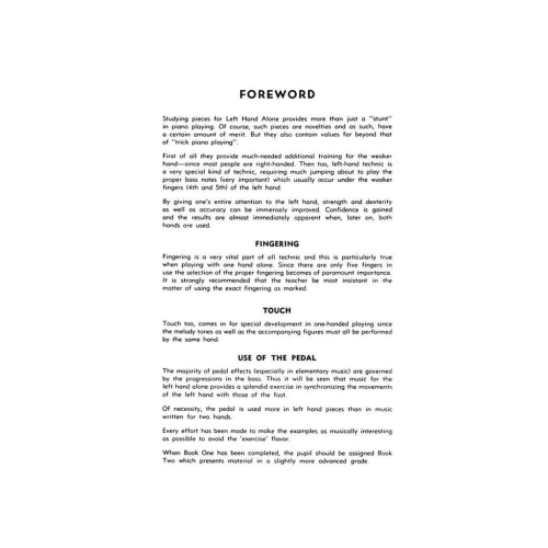 Thompson, John - For Left Hand Alone Book 1